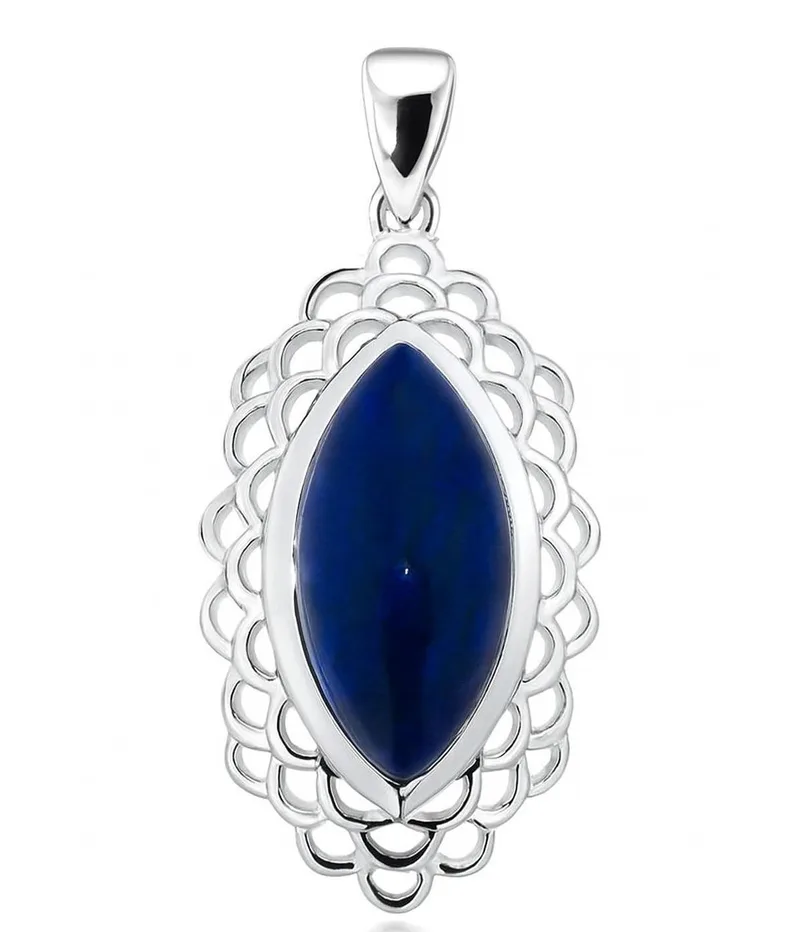 Pendentif Lapis Lazuli Bleu Navette 16x8mm en Argent 925 pour femme - Bijoux Trabbia Vuillermoz